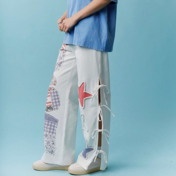 Peach Love “ Summer “ Peach Love Twill Pants with USA Patchwork Detail SR33 - Picture 5 of 8